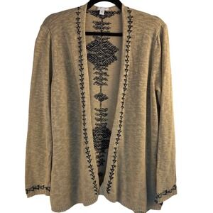 J Jill Linen Blend Aztec‎ Western Print Open Front Cardigan Medium Neutral Cozy